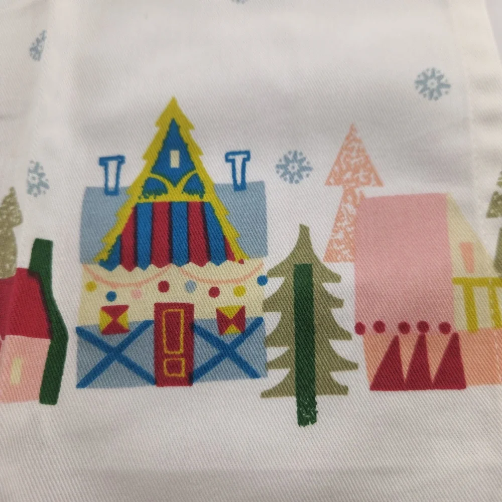 Pier 1 Imports Christmas Tea Towel MCM Village Red Fringe Cotton